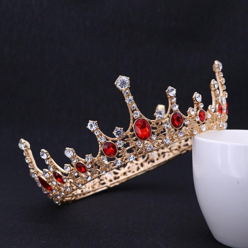 cheekyglo Queen Crowns, Rhinestone Baroque Vintage Wedding Tiara and Crowns (Red) - Image 2