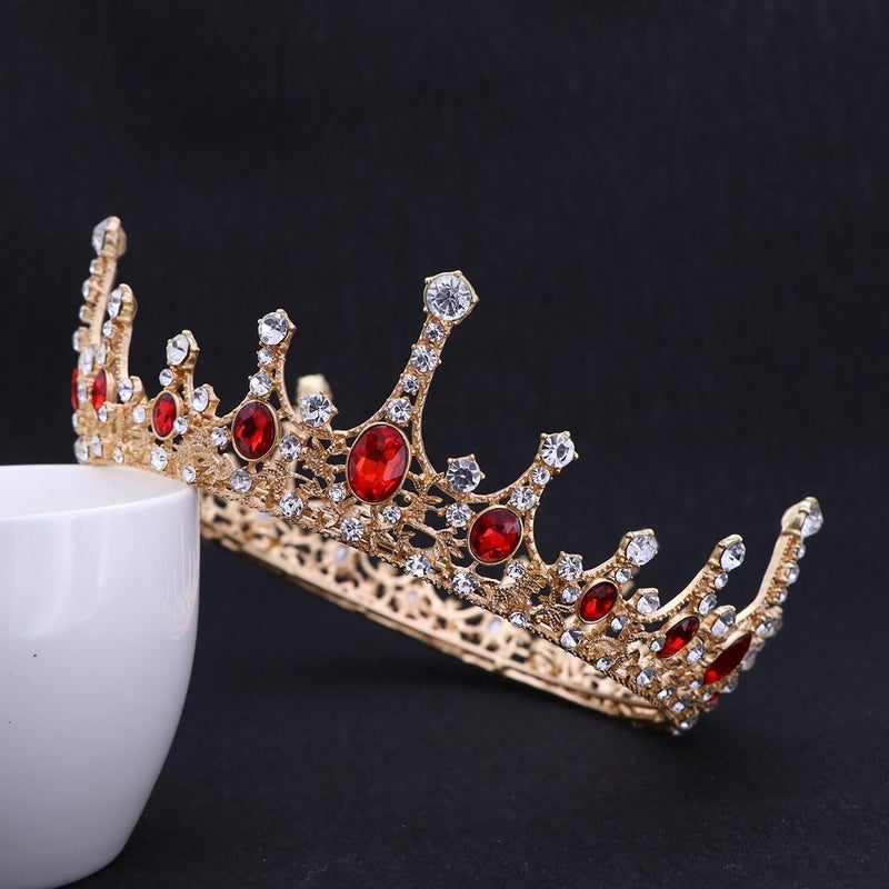 cheekyglo Queen Crowns, Rhinestone Baroque Vintage Wedding Tiara and Crowns (Red) - Image 3