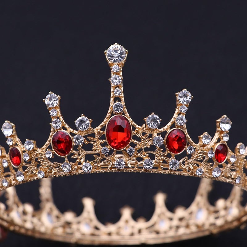 cheekyglo Queen Crowns, Rhinestone Baroque Vintage Wedding Tiara and Crowns (Red) - Image 5