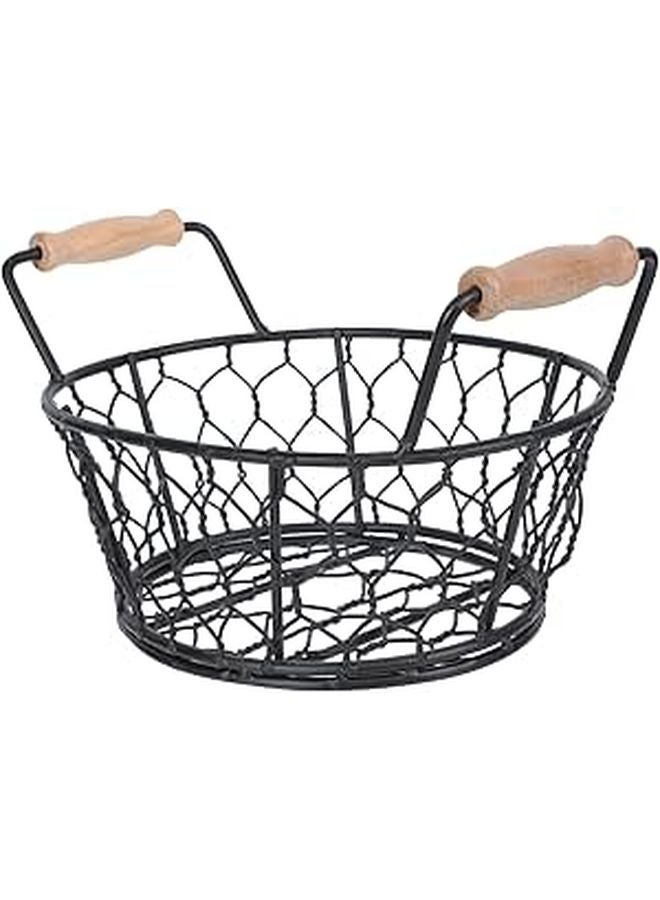 Black Oval Iron Frying Basket With Handle For Fries Snacks Table Serving - Image 1