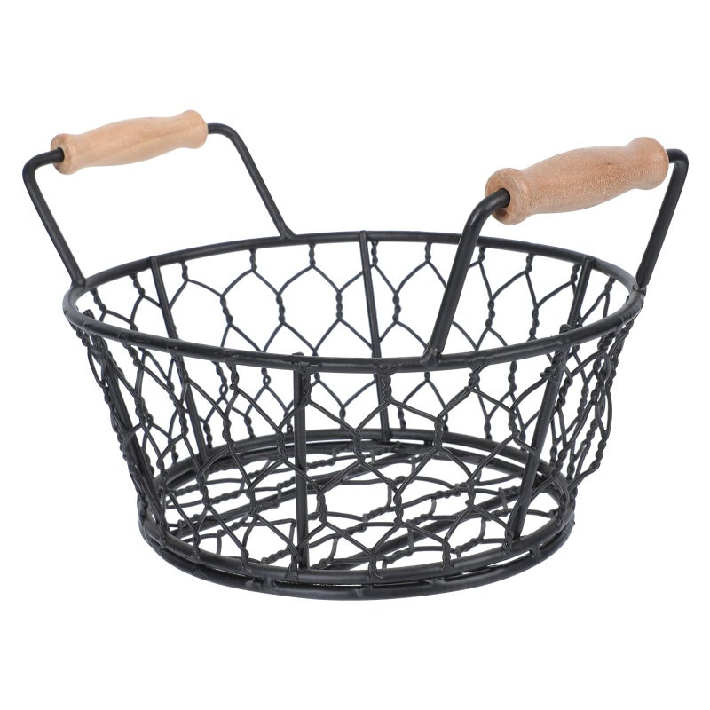 Black Oval Iron Frying Basket With Handle For Fries Snacks Table Serving - Image 2
