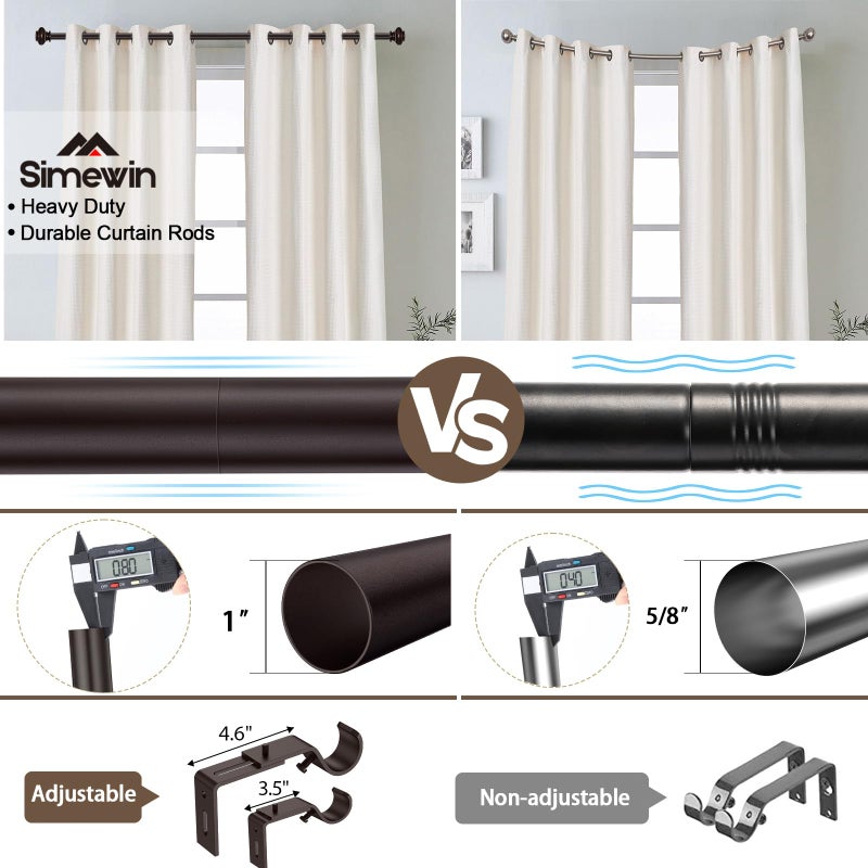 SIMEWIN Bronze Curtain Rods for Windows 28 to 48 Inches Adjustable Decorative 1 Inch Diameter Single Window Curtain Rod Set with Classic Finials, Bronze with Gold Finishing - Image 4