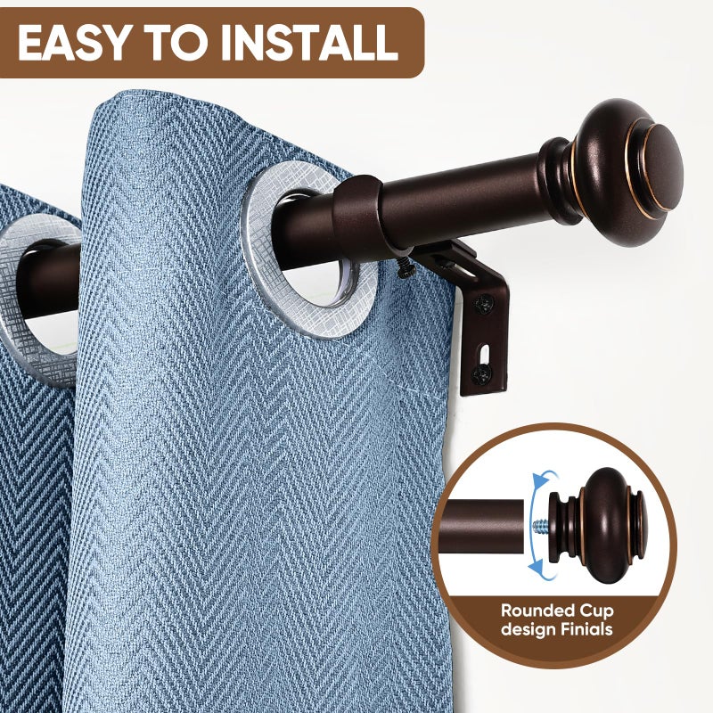SIMEWIN Bronze Curtain Rods for Windows 28 to 48 Inches Adjustable Decorative 1 Inch Diameter Single Window Curtain Rod Set with Classic Finials, Bronze with Gold Finishing - Image 2