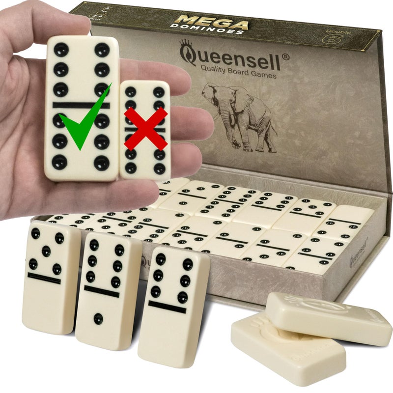 Queensell Mega Large 3 Dominoes Set for Adults and Kids Dominoes Double 6 Classic Board Games Double Six Domino Set with 28 Tiles and Gift Case Juegos de Mesa MEGA - Image 2