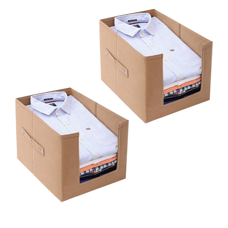 PerfectKrafts PerfectKrafts TShirt Stacker of Non Woven Fabric for wardrobe Closet Storage Organizer Shirt organizer for Mens Wardrobe beige Pack of 2  - Image 1
