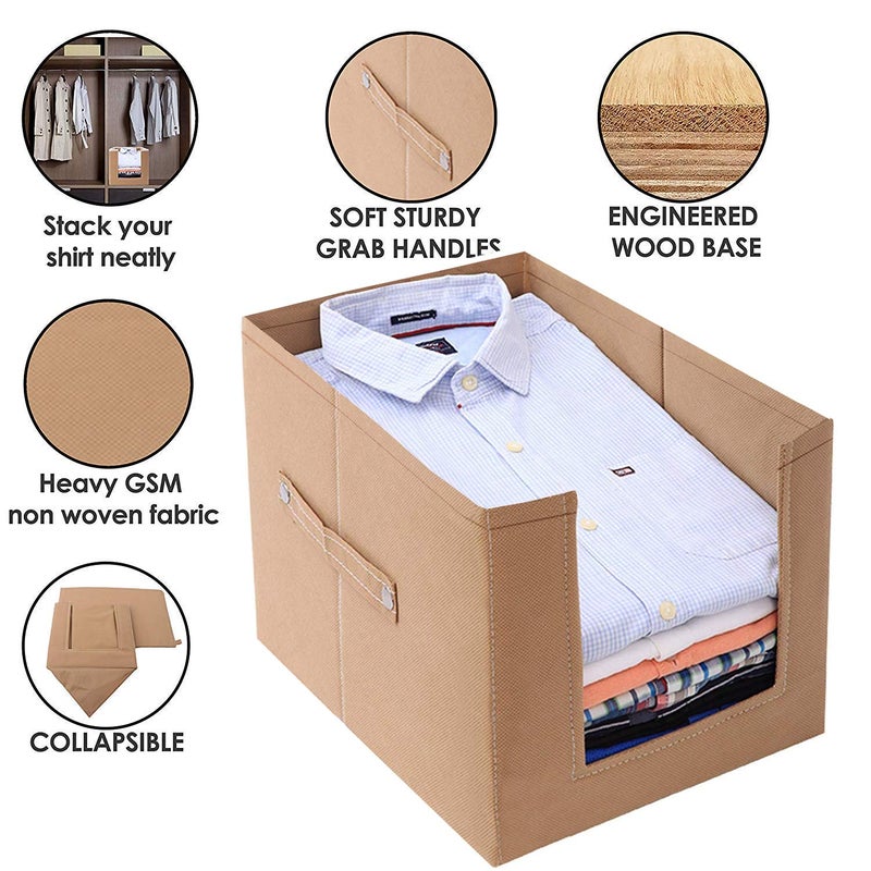 PerfectKrafts PerfectKrafts TShirt Stacker of Non Woven Fabric for wardrobe Closet Storage Organizer Shirt organizer for Mens Wardrobe beige Pack of 2  - Image 3