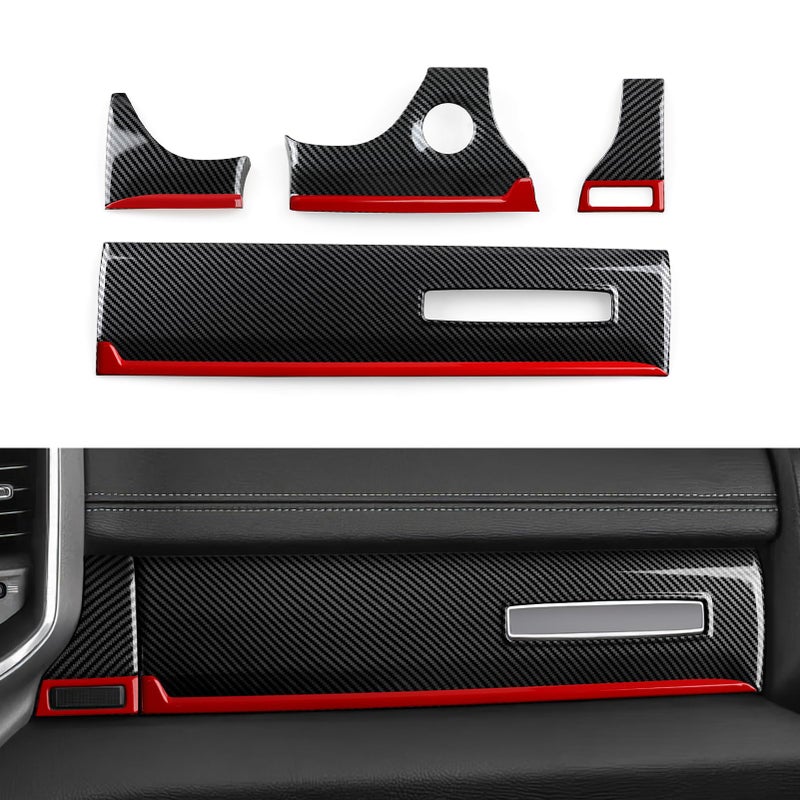 BRMYL Car Dashboard Panel Trim Decals for 2019-2026 Dodge Ram 1500 2500 3500 Accessories Carbon Fiber Stickers, Black Red - Image 1
