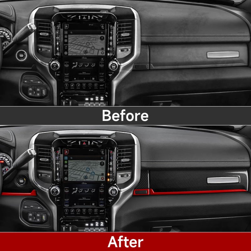 BRMYL Car Dashboard Panel Trim Decals for 2019-2026 Dodge Ram 1500 2500 3500 Accessories Carbon Fiber Stickers, Black Red - Image 3