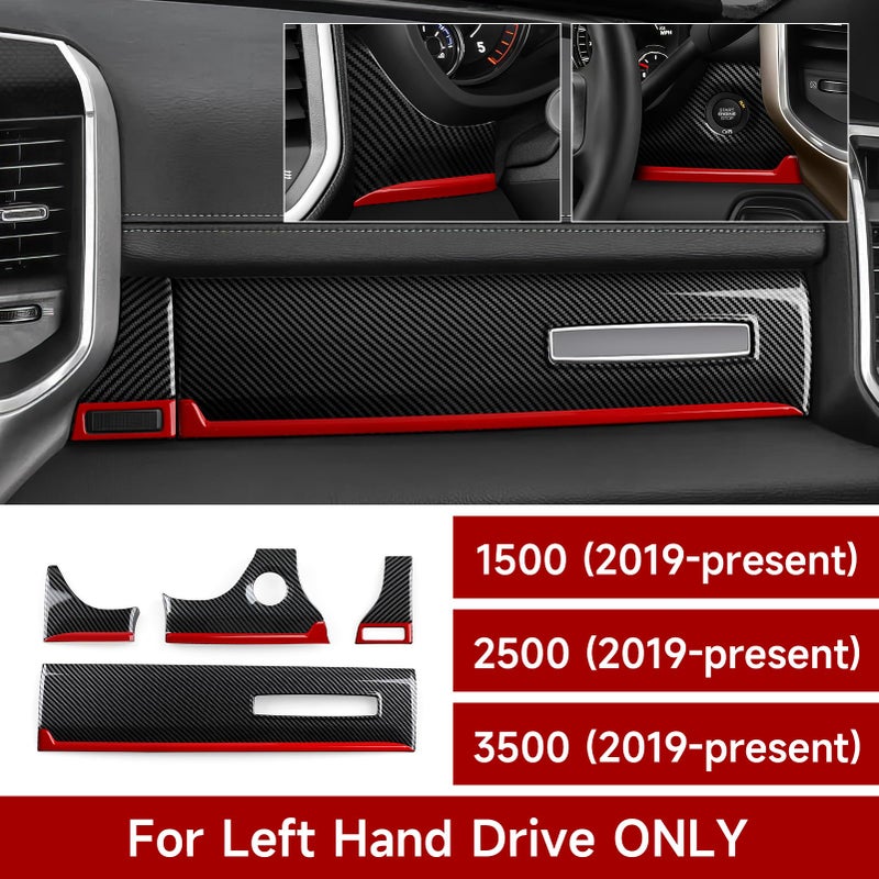 BRMYL Car Dashboard Panel Trim Decals for 2019-2026 Dodge Ram 1500 2500 3500 Accessories Carbon Fiber Stickers, Black Red - Image 2