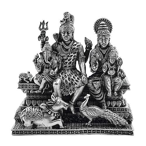 MAA SILVER Pure Silver Shiva Parvati Ganesha Kartikeya Semi-Solid Idol | Shiv Parivar Murti with Antique Oxidized Finish Perfect for Pooja/Puja & Gifting Use (925 Purity)(253 Grams) - Image 1