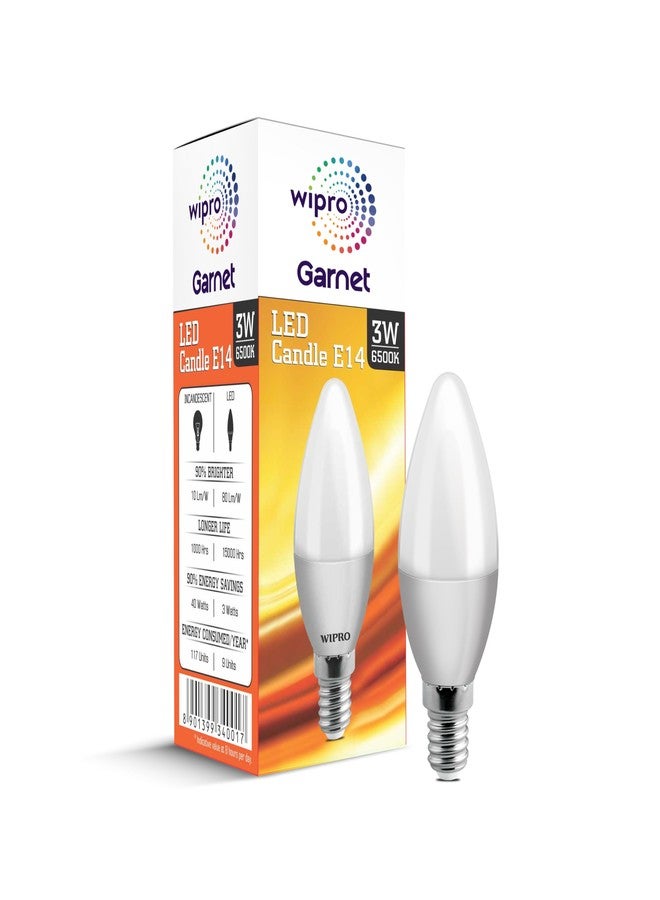 Wipro Garnet 3 W E14 Base Frosted Candle LED Bulb | Cool Day White (6500K) | Pack of 1 | Clear optics for sparkling effect | LED Filament Bulb for Home, office, chandellior, decorative lamp shade - Image 1