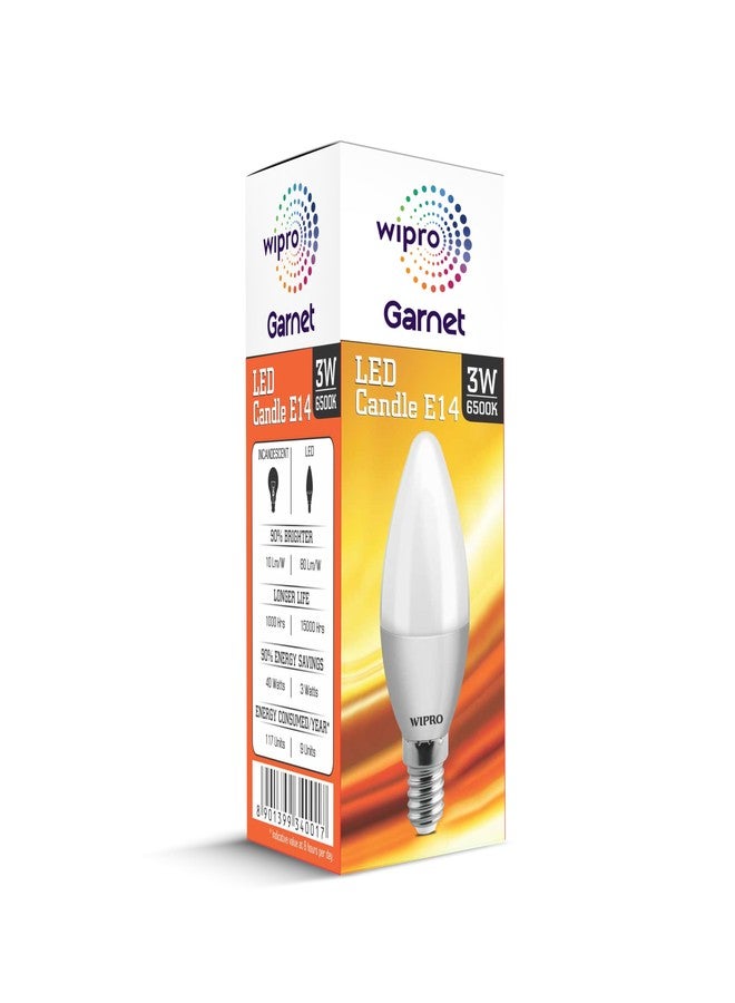 Wipro Garnet 3 W E14 Base Frosted Candle LED Bulb | Cool Day White (6500K) | Pack of 1 | Clear optics for sparkling effect | LED Filament Bulb for Home, office, chandellior, decorative lamp shade - Image 3