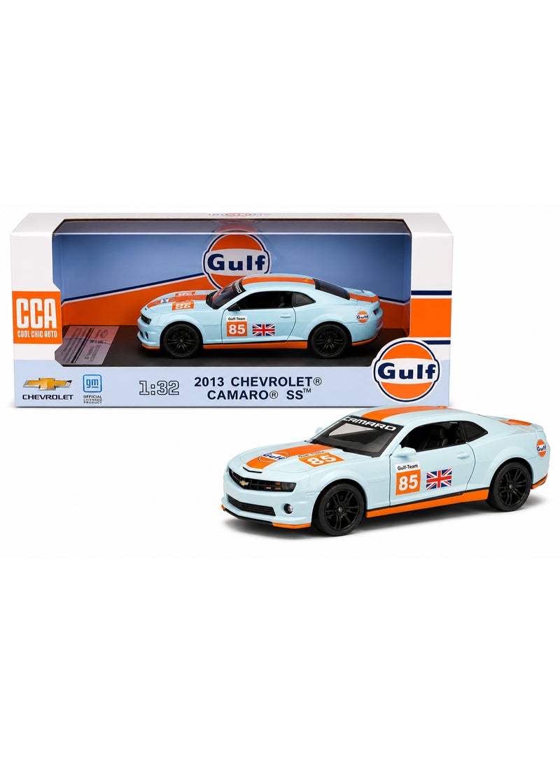 CCA 1:32 2013 Chevrolet Camaro SS BLUE Diecast Alloy Car Model Toy Car with Light, Sound, Opening Doors & Pull Back DOOR - Image 1