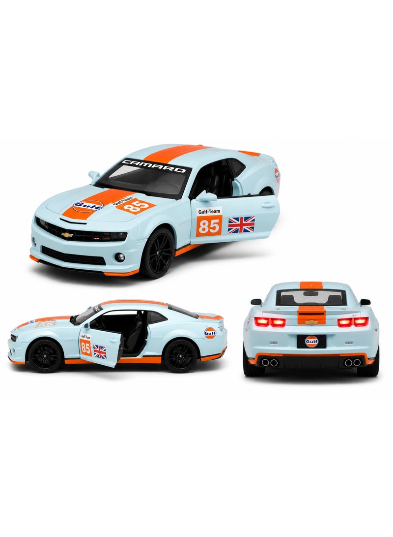 CCA 1:32 2013 Chevrolet Camaro SS BLUE Diecast Alloy Car Model Toy Car with Light, Sound, Opening Doors & Pull Back DOOR - Image 3