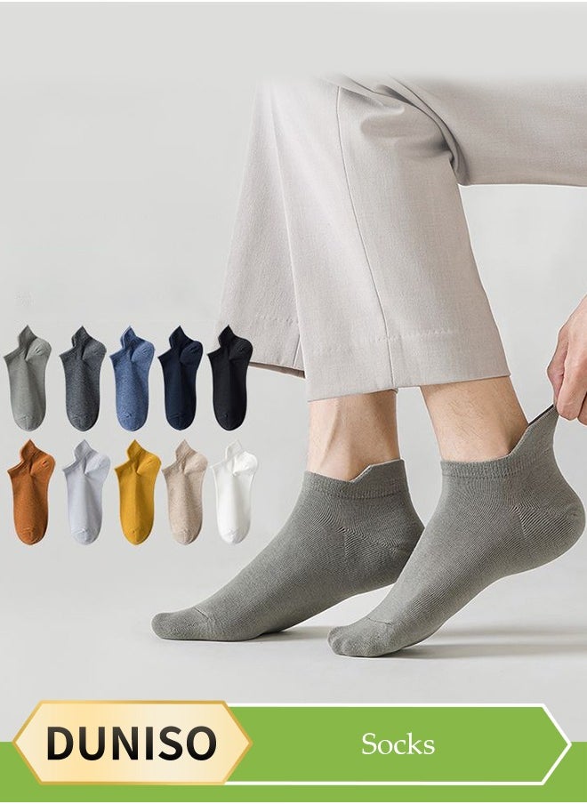 DUNISO 10 Pieces of Pure cotton men's low cut socks, thin boat socks, sports socks, ear lifting design, moisture wicking, breathable and odor proof, suitable for daily use throughout the four seasons  - Image 1