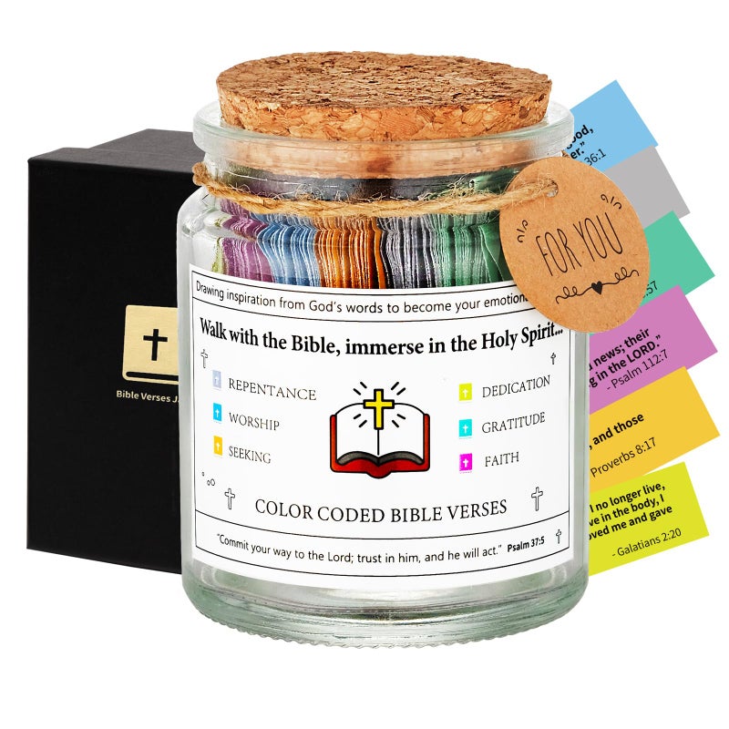 Qunrwe Bible Verses Jar,Prayer Cards Holy Hope Bible Jar for Teen Women Men,God Spiritual Self Care Religious Faith Christian Graduation Baptism Communion Gifts for Teen Women Men Friends,Bible Accessories - Image 1