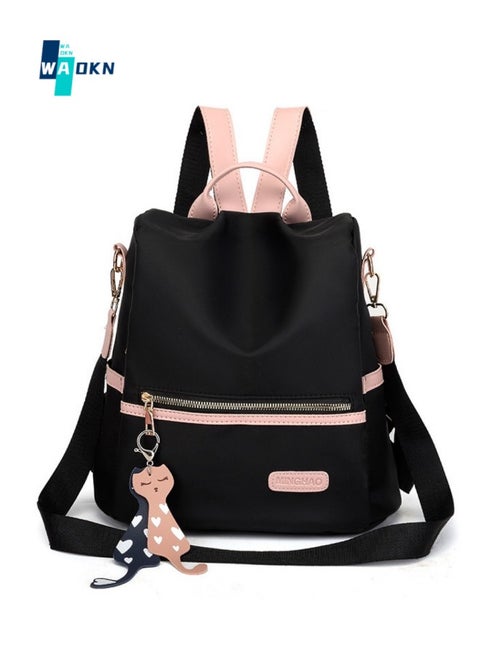 Girls' Oxford Canvas Backpack, New Fashionable Large-capacity School Bag Back Bag for Students, Trendy Charms and Versatile Travel Bag Carry Bags Gift Bag for Children and Teenagers (Black)