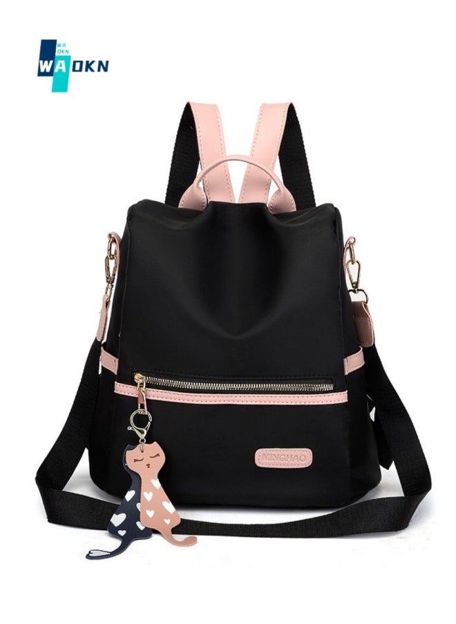 WAOKN Girls' Oxford Canvas Backpack, New Fashionable Large-capacity School Bag Back Bag for Students, Trendy Charms and Versatile Travel Bag Carry Bags Gift Bag for Children and Teenagers (Black)  - Image 1