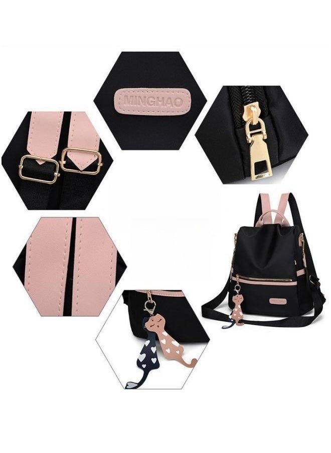 WAOKN Girls' Oxford Canvas Backpack, New Fashionable Large-capacity School Bag Back Bag for Students, Trendy Charms and Versatile Travel Bag Carry Bags Gift Bag for Children and Teenagers (Black)  - Image 5