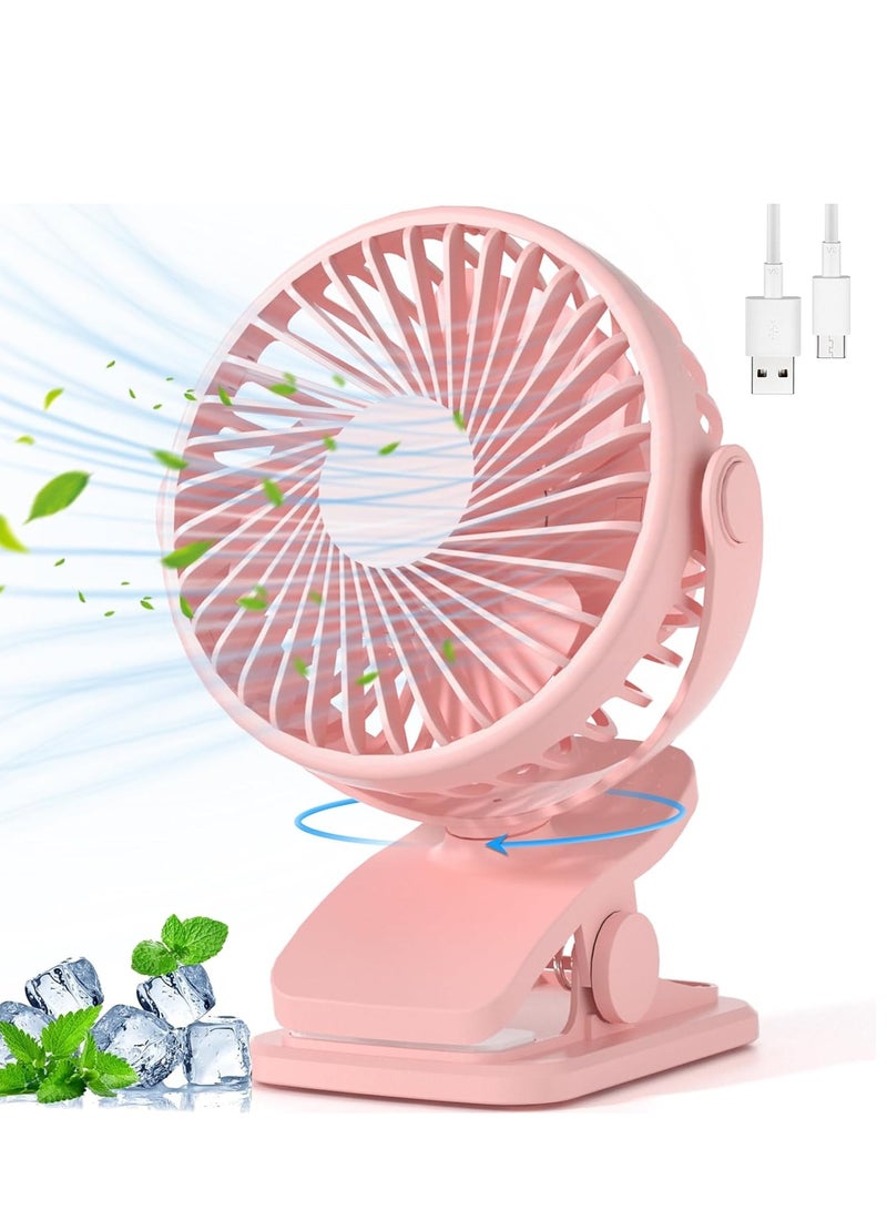 general Portable Clip on Fan, 360° Rotate Battery Operated Stroller Fan, 3 Speed Quiet Mini Personal Desk Fan, USB Rechargeable Clooing Fan Pink - Image 1