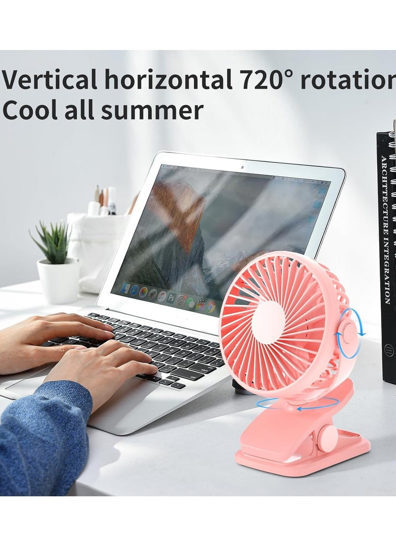 general Portable Clip on Fan, 360° Rotate Battery Operated Stroller Fan, 3 Speed Quiet Mini Personal Desk Fan, USB Rechargeable Clooing Fan Pink - Image 3