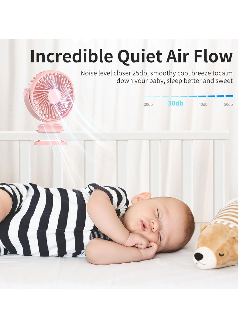 general Portable Clip on Fan, 360° Rotate Battery Operated Stroller Fan, 3 Speed Quiet Mini Personal Desk Fan, USB Rechargeable Clooing Fan Pink - Image 4