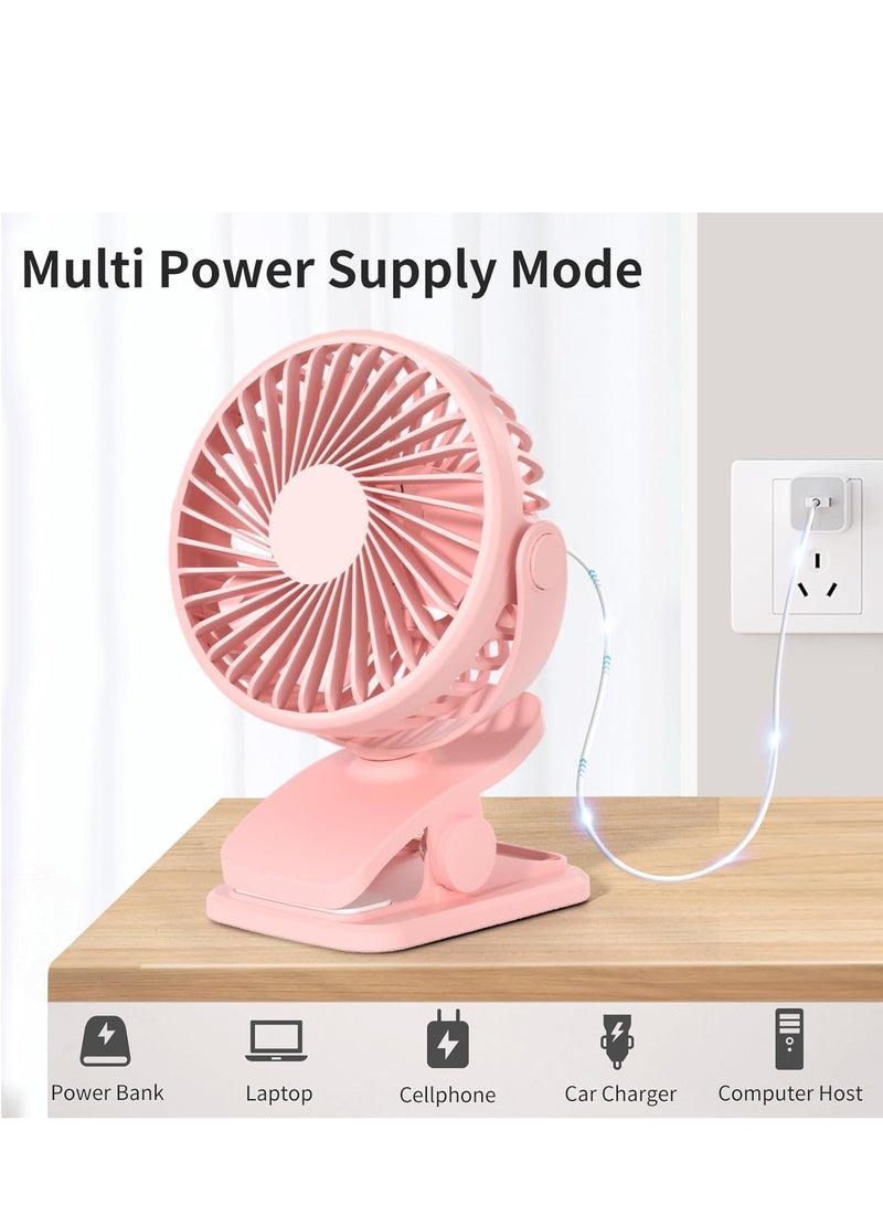 general Portable Clip on Fan, 360° Rotate Battery Operated Stroller Fan, 3 Speed Quiet Mini Personal Desk Fan, USB Rechargeable Clooing Fan Pink - Image 5