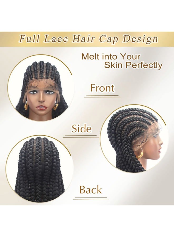 Alebery 36" باروكة ضفائر كاملة من الدانتيل للنساء السوداء ضفائر صندوقية ضخمة باروكة أمامية من الدانتيل مع شعر طفل خفيف الوزن مصنوعة من الألياف الاصطناعية باروكة ضفائر كورنرو معقودة (أسود) - Image 2