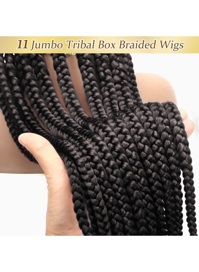 Alebery 36" باروكة ضفائر كاملة من الدانتيل للنساء السوداء ضفائر صندوقية ضخمة باروكة أمامية من الدانتيل مع شعر طفل خفيف الوزن مصنوعة من الألياف الاصطناعية باروكة ضفائر كورنرو معقودة (أسود) - Image 3