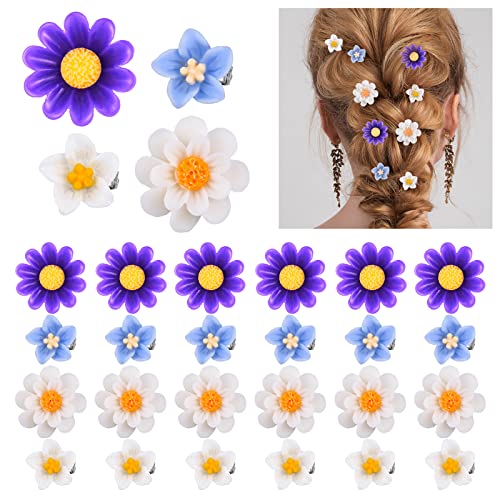 BBTO 24 Pcs Mini Flower Hair Clip for Girls Women Lily Daisy Flower Small Hair Pin Wedding Bridesmaid Bridal Clips Elegant Hair Accessory for Party Daily(White Yellow, Dark Purple, White, Light Blue) - Image 1