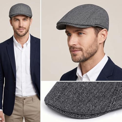 RR DESIGN Ivry/Golf/Flat Tweed Newsboy Hat for Men - Black Peaky Blinder Pattern - Free Size - Pack of 1 - Image 4