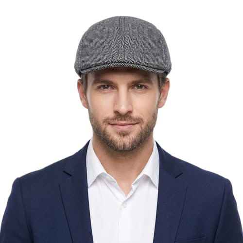 RR DESIGN Ivry/Golf/Flat Tweed Newsboy Hat for Men - Black Peaky Blinder Pattern - Free Size - Pack of 1 - Image 1