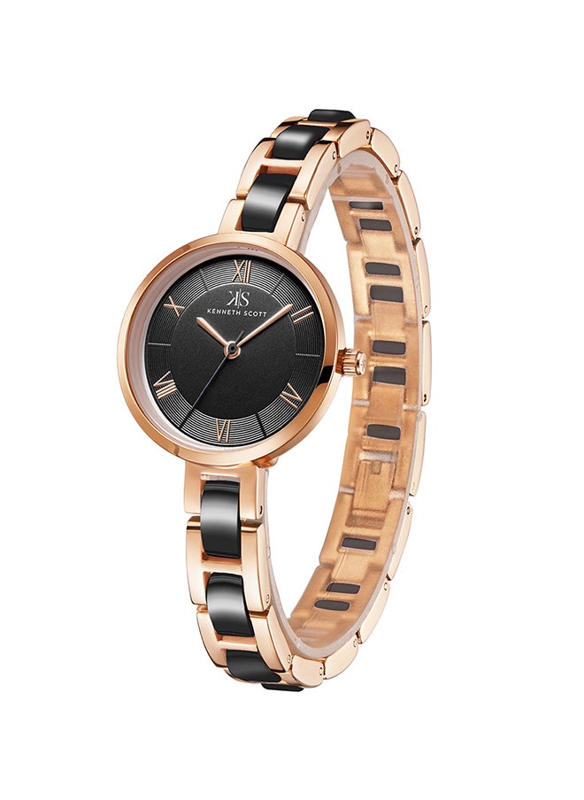 KENNETH SCOTT Kenneth Scott Women's Quartz Movement Watch, Analog Display and Alloy+Plastic Strap - K22521-KCBB, Rose Gold+Black  - Image 2