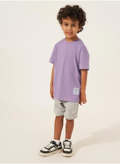 Styli Solid Oversized T-Shirt with Badge Detail  - Image 2