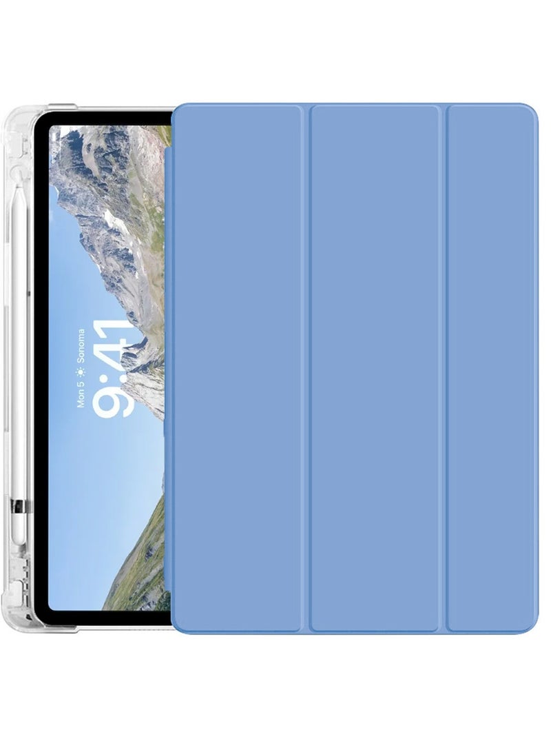 Wtech Premium Smart Flip Awake/Auto Sleep Leather Texture Transparent Silicone With Pen Holder Lens Shield Protector Case Cover For Apple iPad Pro 11 5G 2024 (5th Generation M4) 11 Inch Clear/Light Blue - Image 2