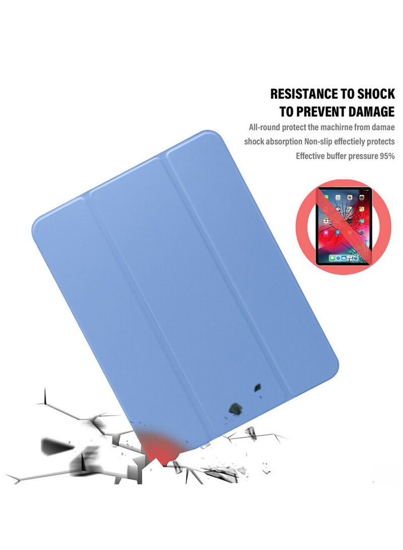 Wtech Premium Smart Flip Awake/Auto Sleep Leather Texture Transparent Silicone With Pen Holder Lens Shield Protector Case Cover For Apple iPad Pro 11 5G 2024 (5th Generation M4) 11 Inch Clear/Light Blue - Image 4