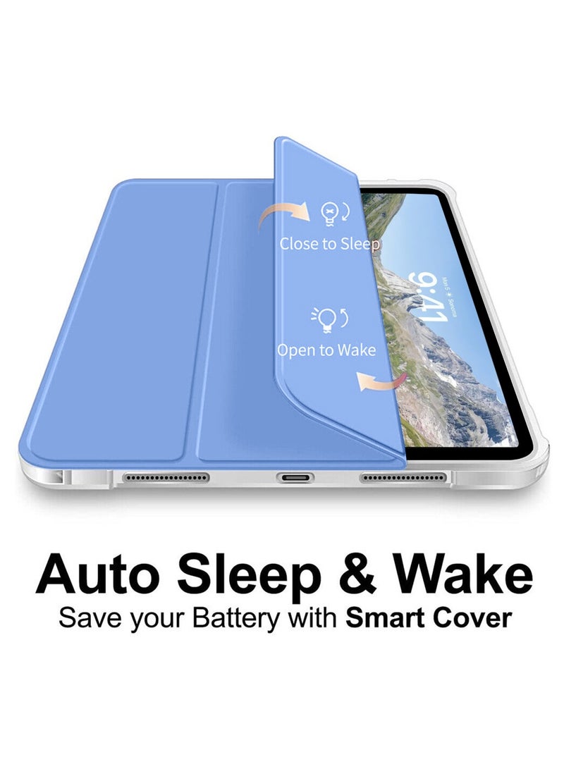 Wtech Premium Smart Flip Awake/Auto Sleep Leather Texture Transparent Silicone With Pen Holder Lens Shield Protector Case Cover For Apple iPad Pro 11 5G 2024 (5th Generation M4) 11 Inch Clear/Light Blue - Image 5