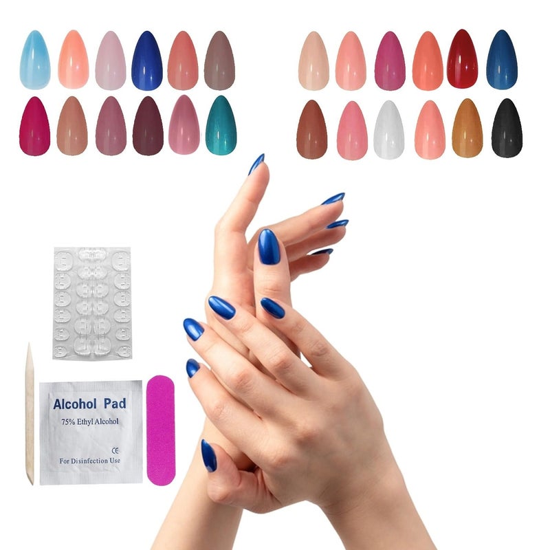 Lupro Nails Extension Kit Press On Artificial Nails for Women Girls Bride Teens Acrylic Almond Shape Reusable with Glue Sticker 24 Colors Set 576 Pieces - Image 3