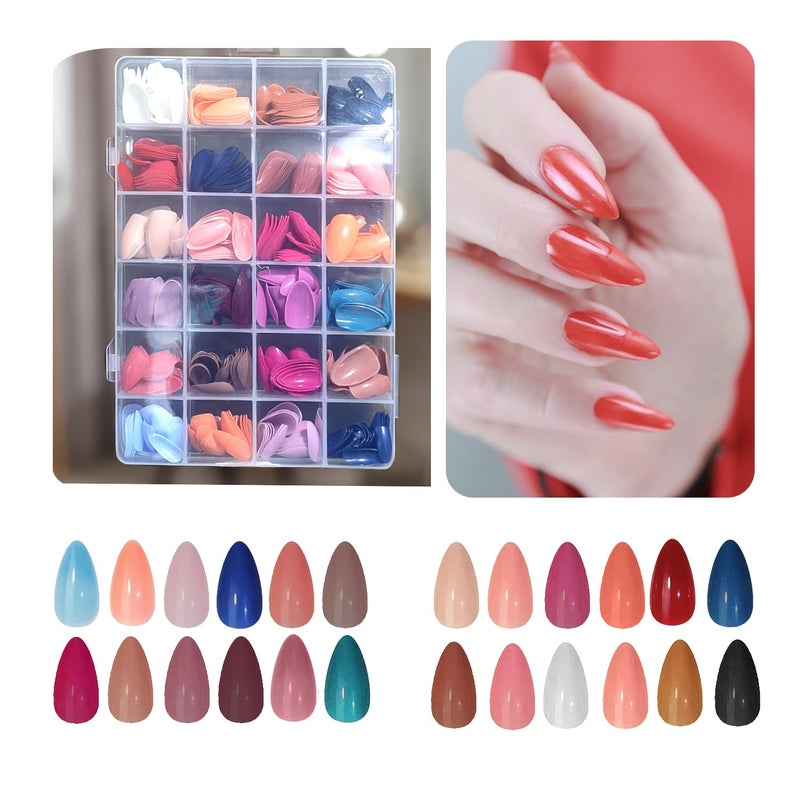 Lupro Nails Extension Kit Press On Artificial Nails for Women Girls Bride Teens Acrylic Almond Shape Reusable with Glue Sticker 24 Colors Set 576 Pieces - Image 5