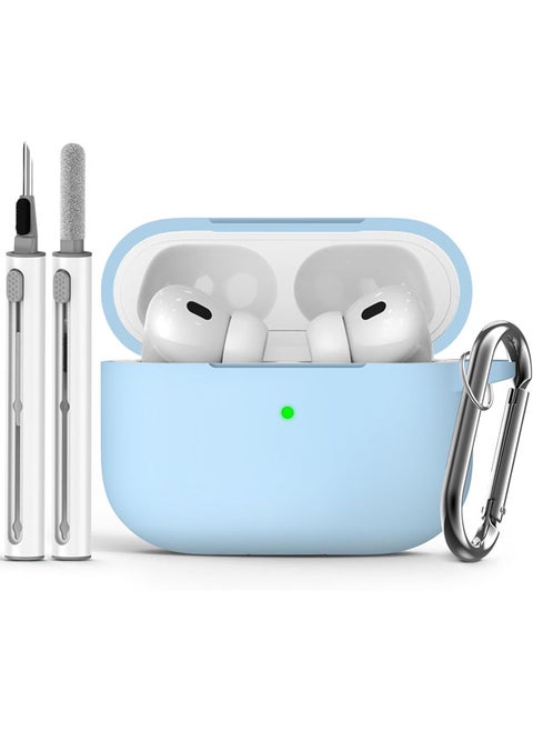 Soft Silicone Protective Case Cover for AirPods Pro 2/Pro with Cleaner Kit and Keychain(Sky Blue)