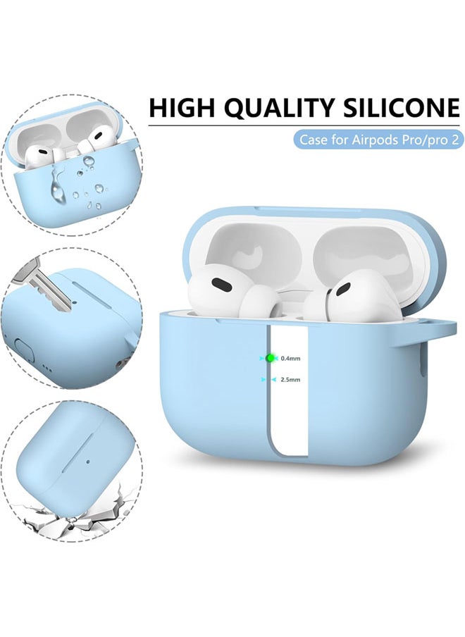 Soft Silicone Protective Case Cover for AirPods Pro 2/Pro with Cleaner Kit and Keychain(Sky Blue)