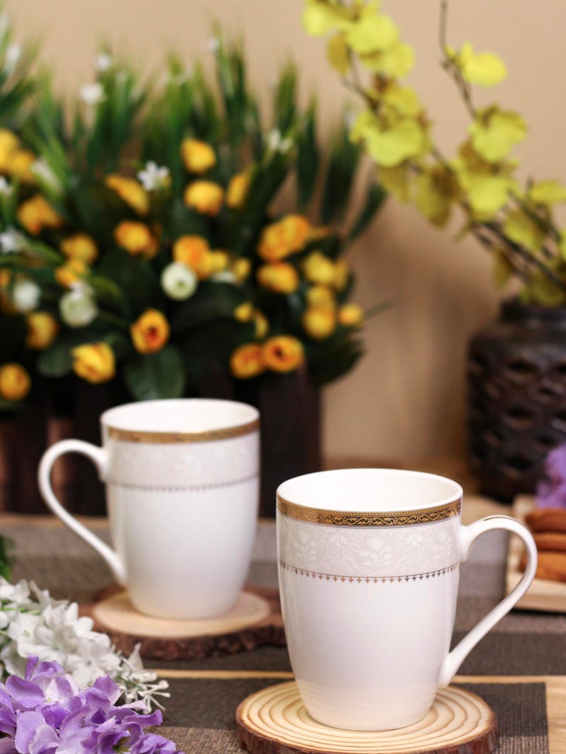 Vigneto Creme Gold Coffee Mug Set | Set of 2 Mugs, 300 ML | Finest Premium Porcelain | for Coffee/Tea | Scratch Resistant | Lead Free | Perfect for Gifting - Image 3