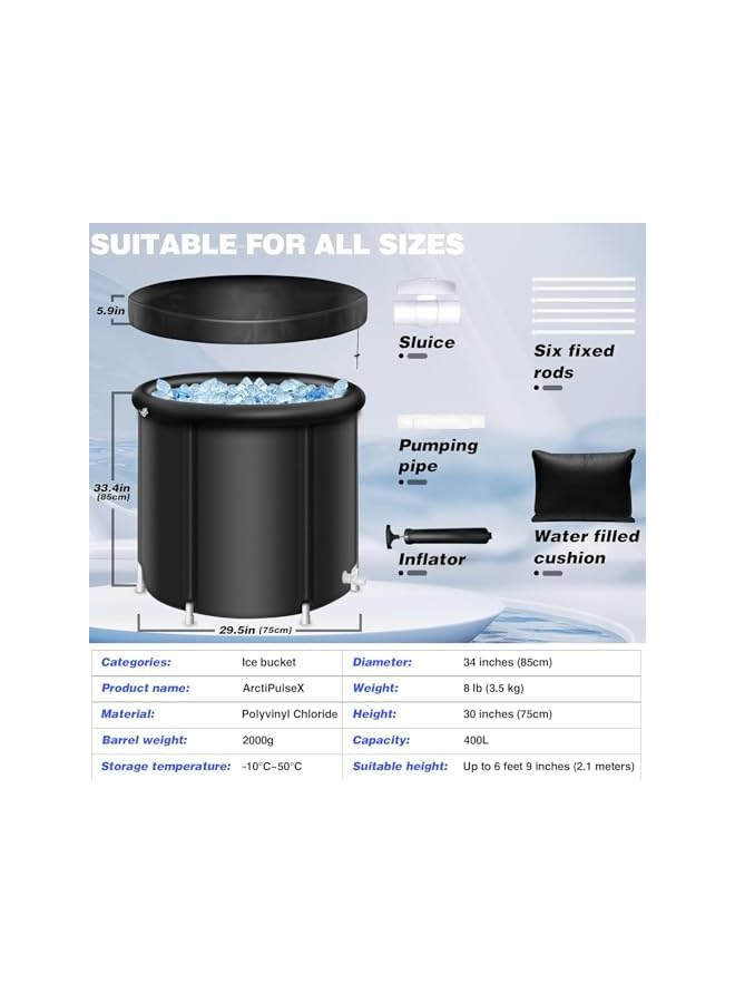 The Bros 85 * 75 Ice Bath Tub for Athletes, Portable Ice Cold Plunge Tub for Outdoor Indoor, Ice Water Therapy Pod Tub for Recovery and Better Sleep, 105 Gallons - Image 2