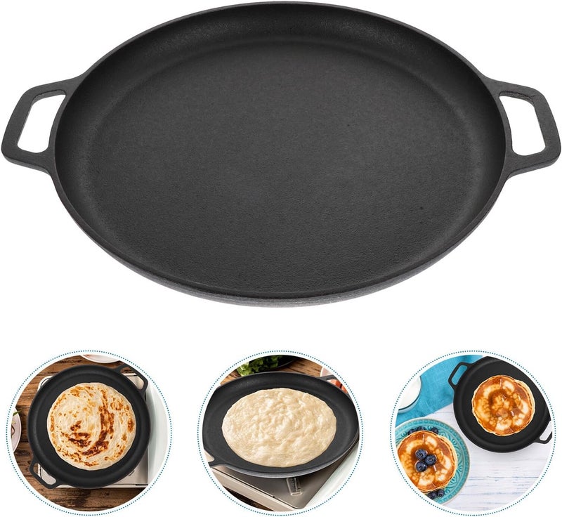Closed & open space compatible Gatuida Cast Iron Pancake Pan 30cm Non-stick Frying Skillet Flat Griddle for Household Cooking Omelette and Pizza Pan Compatible with Gas and Electric Stovetops Freeze crack proof - Image 5