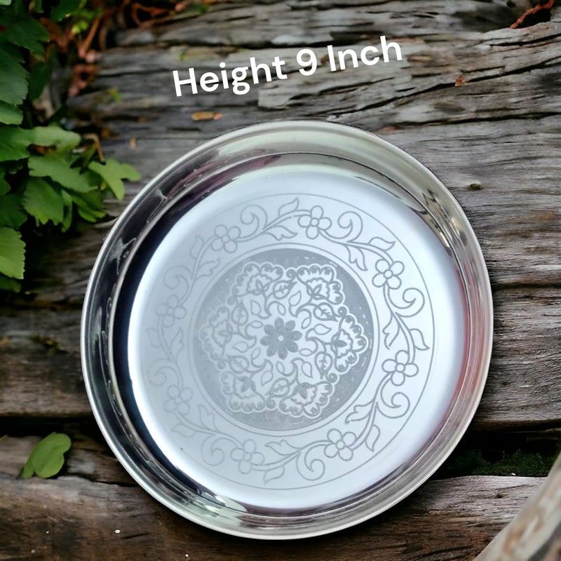 Sigaram German Silver 9 Inch Floral Designed Pooja Plate for Home Pooja Decor K2369 Silver Plated 1 Pieces Silver - Image 4