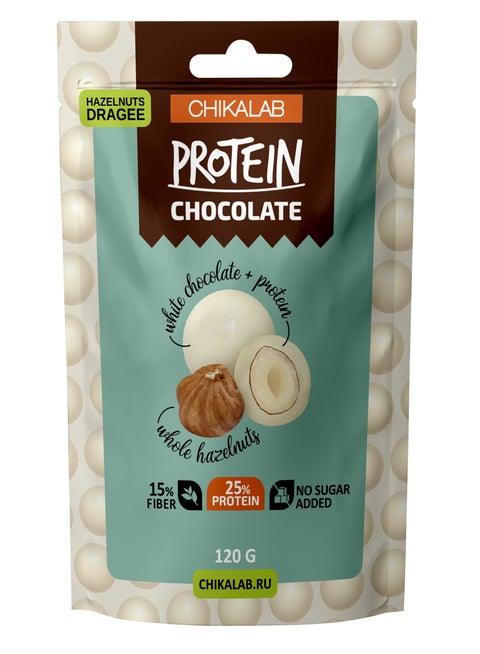Protein White Chocolate Hazelnuts Dragee No Sugar Added 120g
