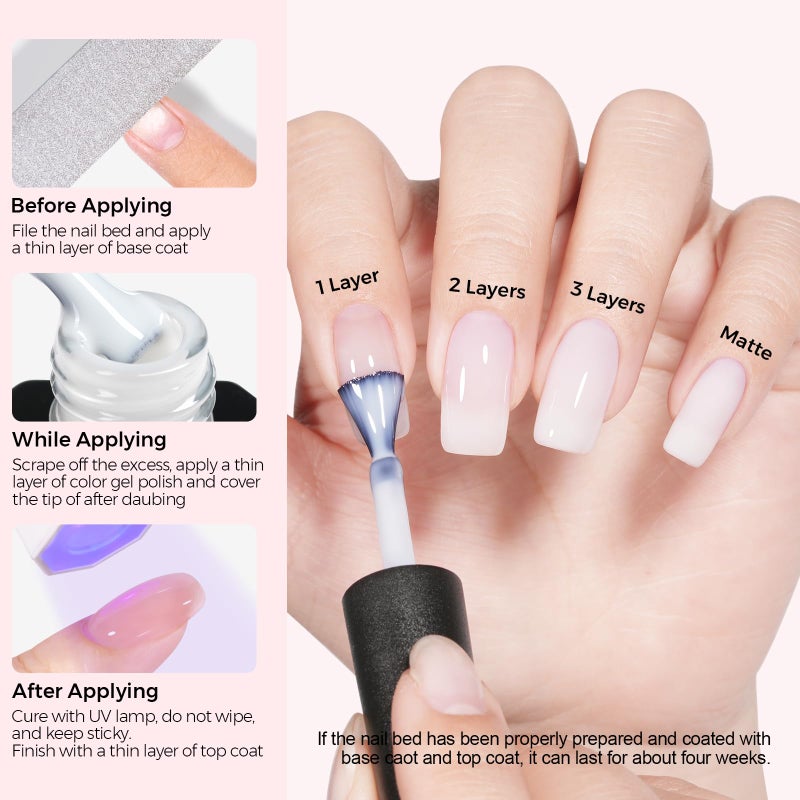 TOMICCA Milky White Gel Nail Polish, Nude Gel Polish Translucent Jelly Gel Polish Natural Color Soak Off UV White Gel Nail Polish for French Manicure - Image 3