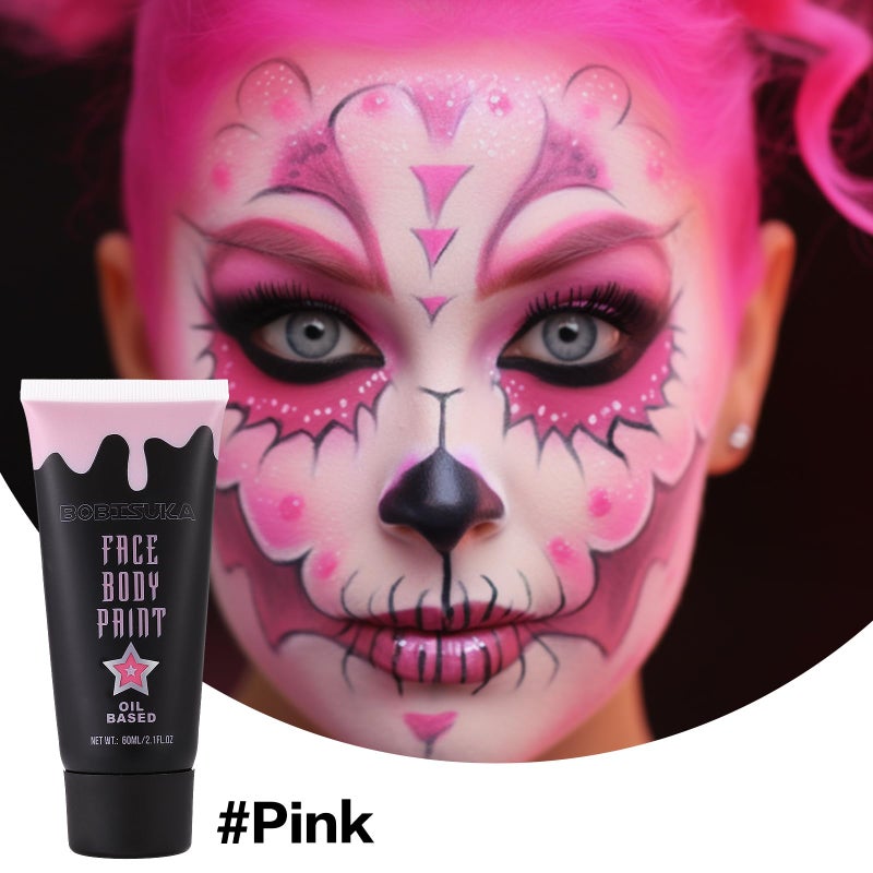 BOBISUKA Pink Face Body Paint, High Pigmented Oil-based Painting Kit, Creamblend Facepaint for Sugar Skull Makeup, Clown Halloween Cosplay, Costume, SFX Special Effect and Theme Partiesï¼ˆ2.1 Fl.ozï¼‰ - Image 2