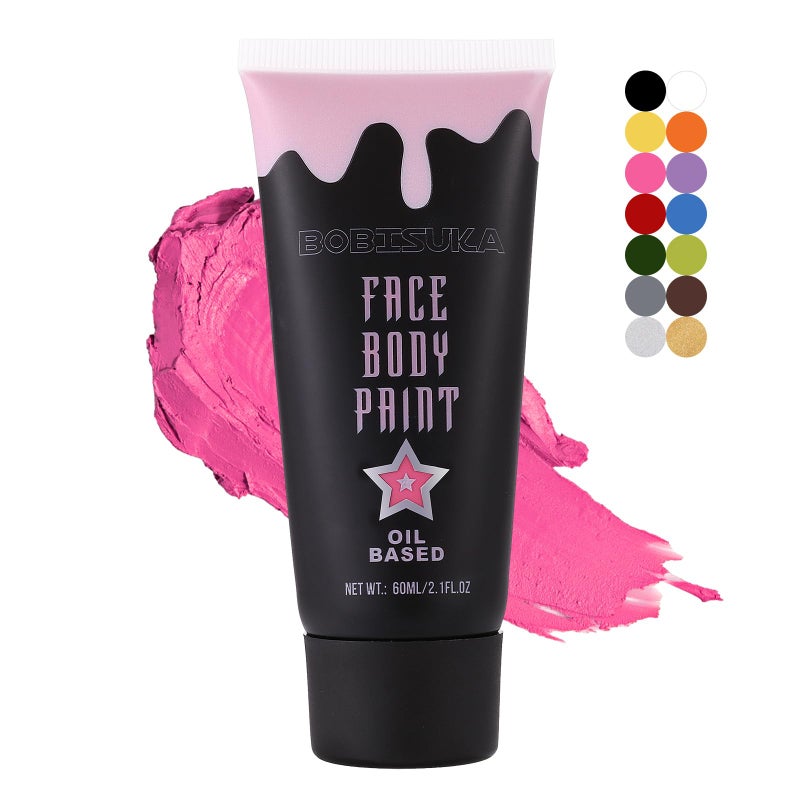 BOBISUKA Pink Face Body Paint, High Pigmented Oil-based Painting Kit, Creamblend Facepaint for Sugar Skull Makeup, Clown Halloween Cosplay, Costume, SFX Special Effect and Theme Partiesï¼ˆ2.1 Fl.ozï¼‰ - Image 1