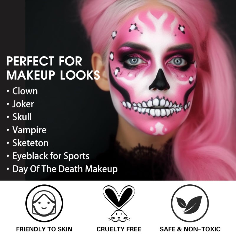 BOBISUKA Pink Face Body Paint, High Pigmented Oil-based Painting Kit, Creamblend Facepaint for Sugar Skull Makeup, Clown Halloween Cosplay, Costume, SFX Special Effect and Theme Partiesï¼ˆ2.1 Fl.ozï¼‰ - Image 3